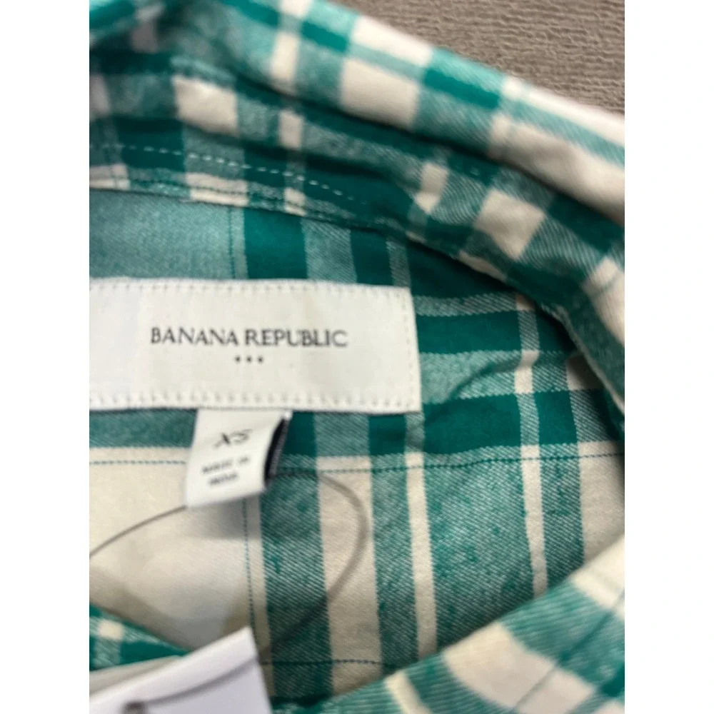 Banana Republic Mens Green White Plaid Button Down‎ Shirt XS NWT 595232-00-1